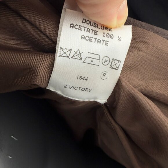 TARA JARMON Brown Wool Academia Leather Collar Chocolate Office Blazer Jacket 38 - Picture 7 of 8